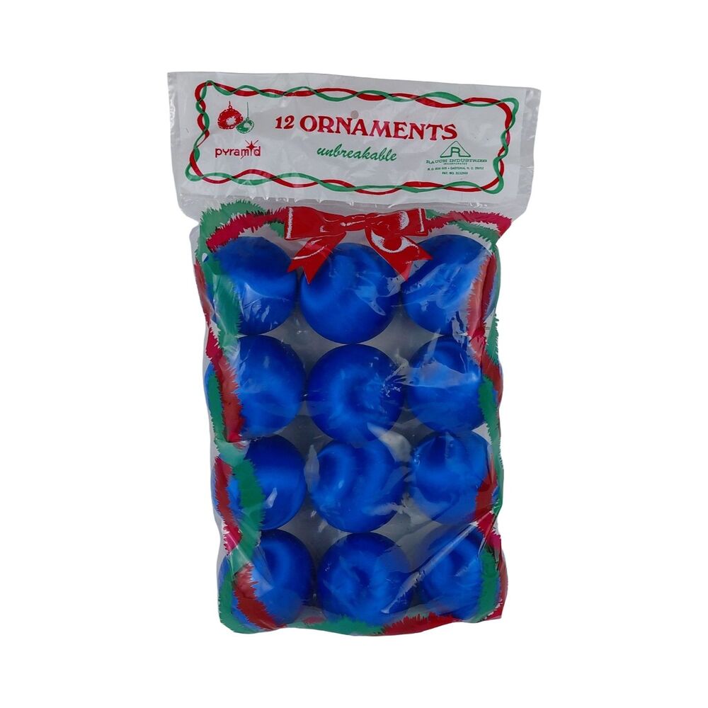 Pyramid 12 Blue Silk Satin Thread Large Round Ball Christmas Ornaments 80's NOS